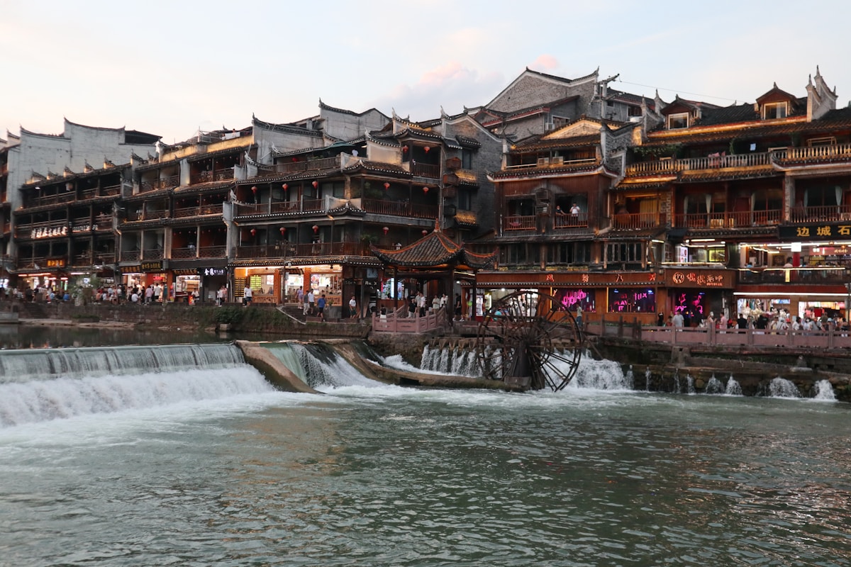 Fenghuang Ancient Town riverside at night
